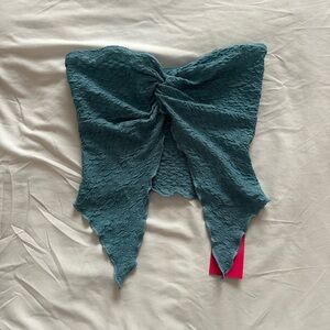 NWT Textured Teal Twist Front Bandeau Top
